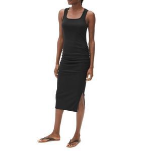 Michael Stars Los Angeles Serena Stretch Ribbed Ruched Midi Dress Size